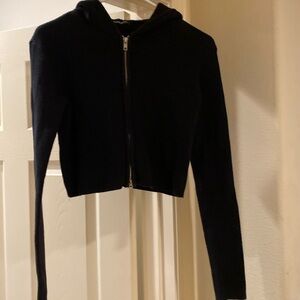 Brandy Melville cropped zipped hooded sweater in black